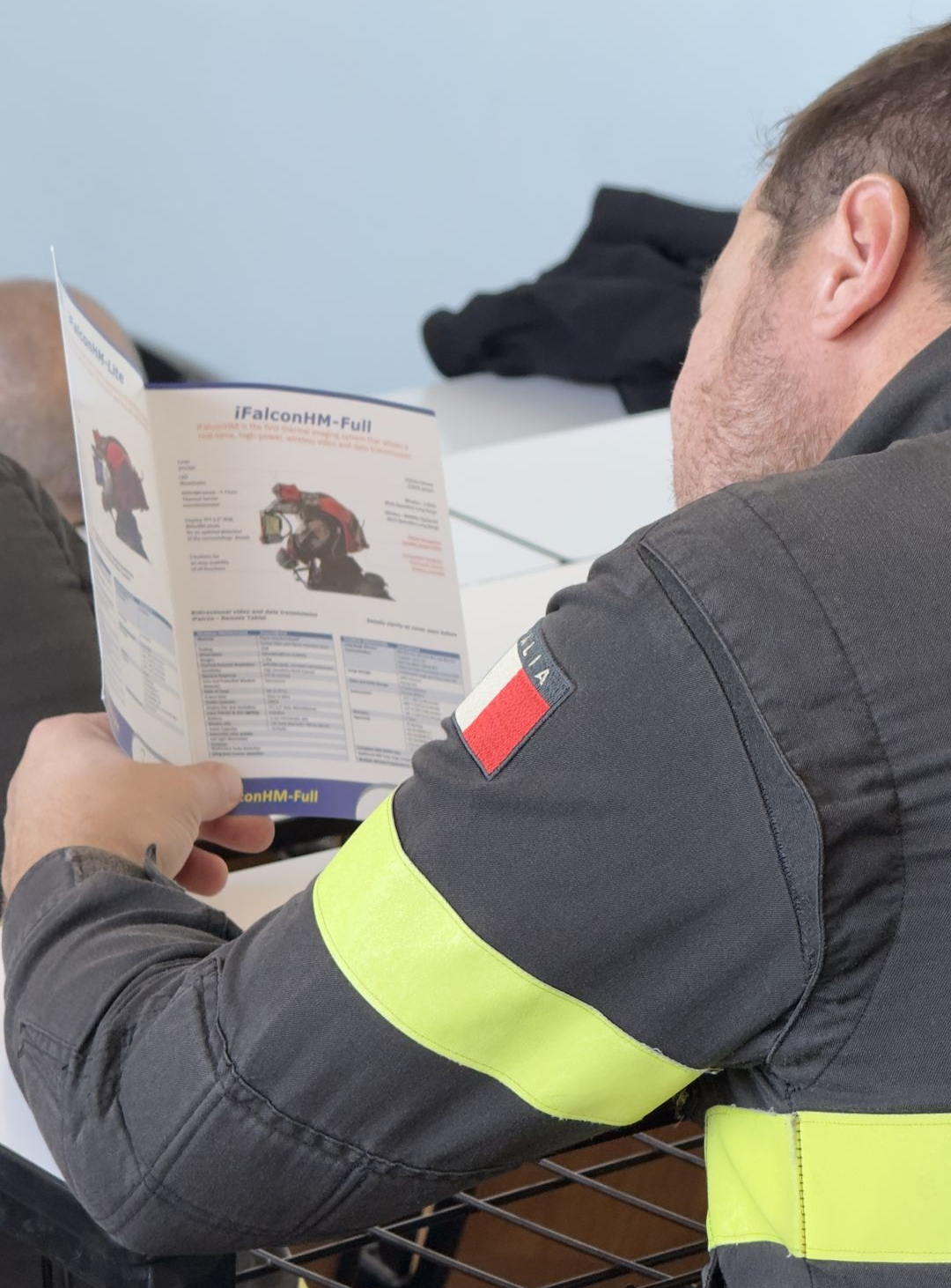an italian firefighter reading the ifalconhm datasheet