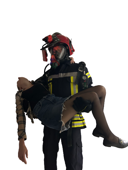 Firefighter with iFalconHM A firefighter holding a girl using iFalconHM